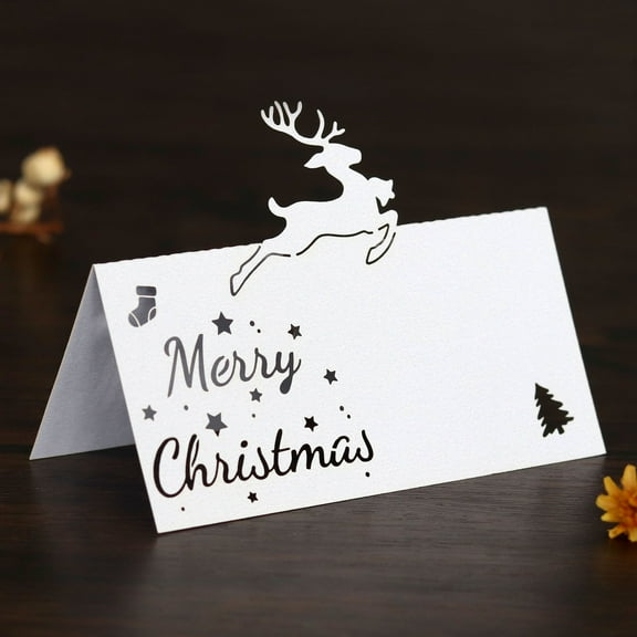 AURARMLET 50pcs Hollow Reindeer Christmas Table Place Cards Paper Name Seating Cards for Wedding Dinner Holiday Party Tea Event Guest Table Setting