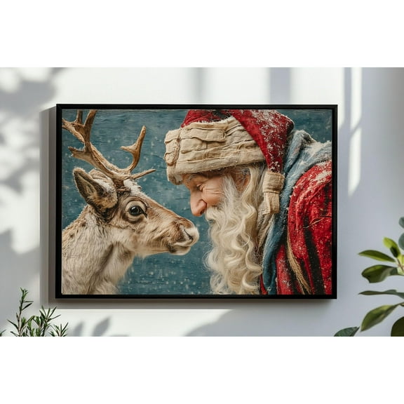 Retro Santa Wall Art, Vintage Santa Reindeer Print, Rustic Kristmas Print, Santa Claus, Winter Decor Warm Present Vintage UNFRAMED Poster Size 8x12