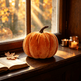 thumbnail image 3 of Velvet Pumpkins, Artificial Fall Pumpkin, Orange Farmhouse Decor for Table Centerpiece Mantel Shelf, Indoor Halloween Decorations for Thanksgiving Home Displays Fall Decor, 3 of 5