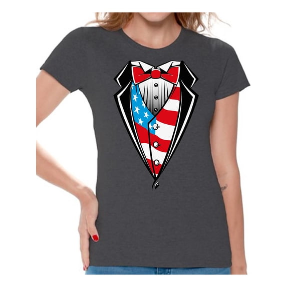 Awkward Styles 4th of July Shirts Tuxedo American Flag T Shirt for Women USA Patriotic Tuxedo Shirt Women's USA Flag Tee Shirts Tops 4th of July Outfit for Women Fourth of July Gifts for Her