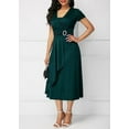 thumbnail image 2 of Women Elegant Asymmetric High Waist Solid Casual Short Sleeve V-Neck Dress, 2 of 2