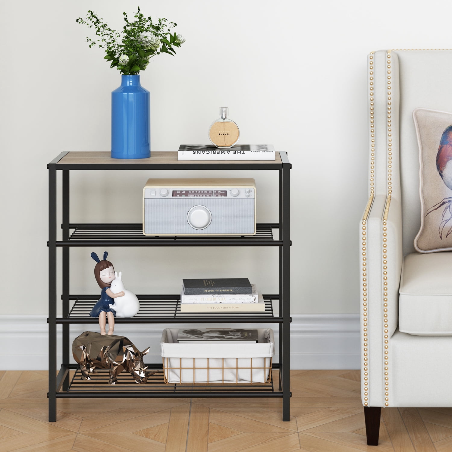 LENLN Metal Shoe rack with wood top, practical storage rack, multifunctional storage rack, Shoe Rack Organizer with Storage Shelves and Spacious Top，suitable for entrance hall, living room, bedroom,