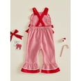thumbnail image 6 of Toddler Little Girl Christmas Outfit Merry Santa Print Romper Jumpsuit Bell Bottoms Plaid Bows Sleeveless Overalls 1-6T Fall Winter Clothes, 6 of 10