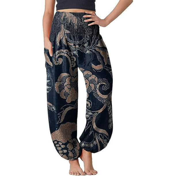 EGNMCR Yoga Boho Pants for Women Flowy Loose Harem Hippie Pants Casual  Floral Print Bohemian Joggers Beach Pants Comfy Lounge Pajamas on Clearance  