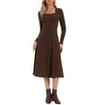 thumbnail image 2 of INSPIRE CHIC Women's Knit Sweater Dress Square Neck Button Decor Flared Midi Dresses with Pockets M Brown, 2 of 6
