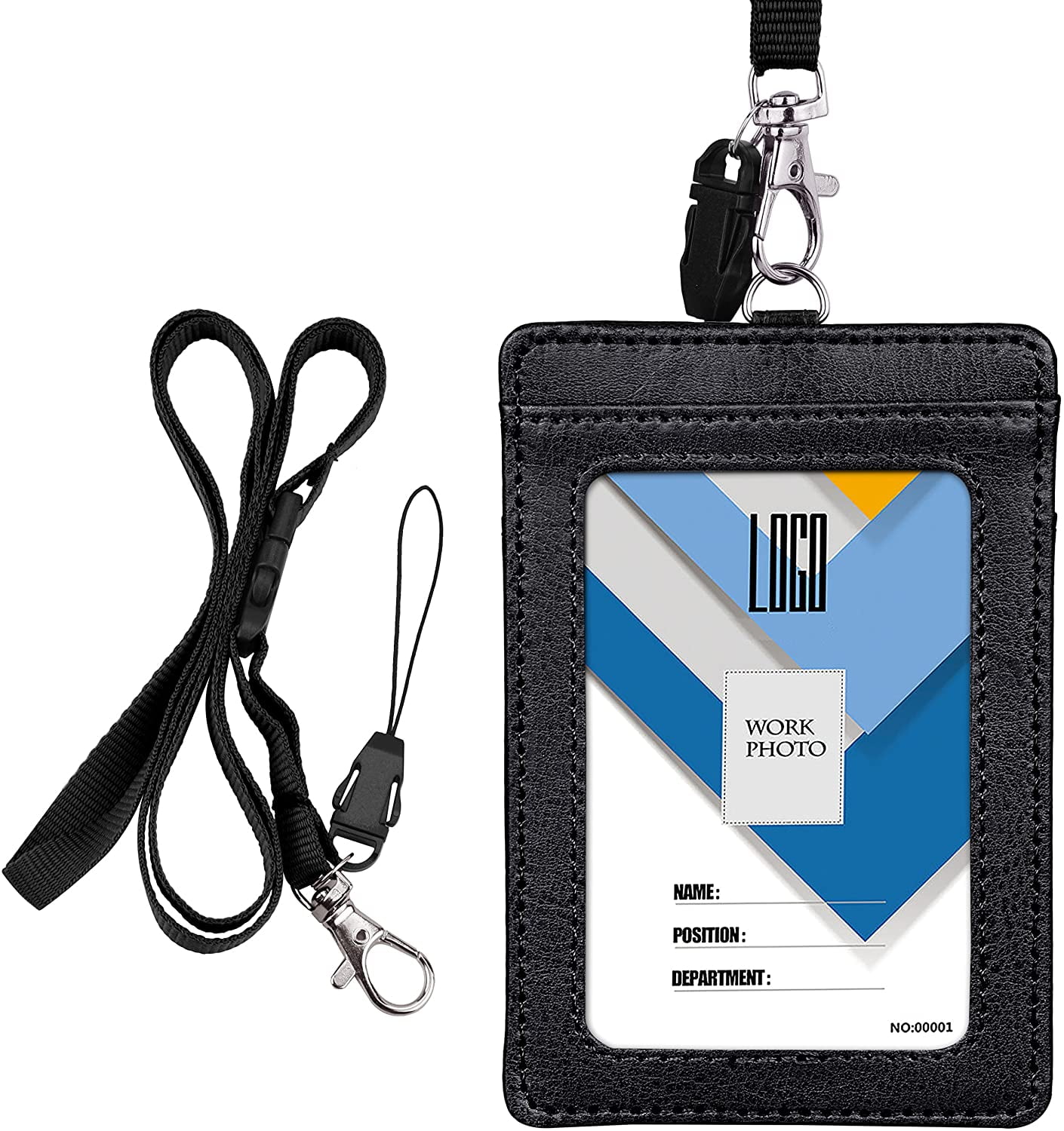 Badge Holder with Lanyard, Wisdompro® 2Sided Vertical PU Leather ID