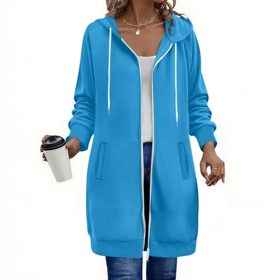 Hoodies for Women Double Zip Up Sweatshirts Oversized Fashion Casual Long Coat Fall Winter Fleece Jackets with Pockets