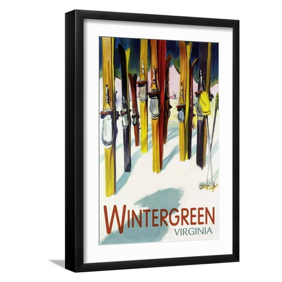 Art.com Wintergreen, Virginia - Colorful Skis Art Print by Lantern Press, Black Frame Wall Art, 17" x 23"
