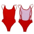 thumbnail image 4 of Traje de baño de una pieza para mujer, elástico, clásico, con tirantes, color liso, pantalones cortos, sin espalda, cintura alta, ropa de playa - Talla S (Rojo), 4 of 5