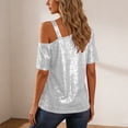 thumbnail image 6 of Purcolt Sequin Tops for Women Sparkly Shinny Off The Shoulder Summer Loose Fit Short Sleeve Shirt Trendy Glitter T Shirts, 6 of 9