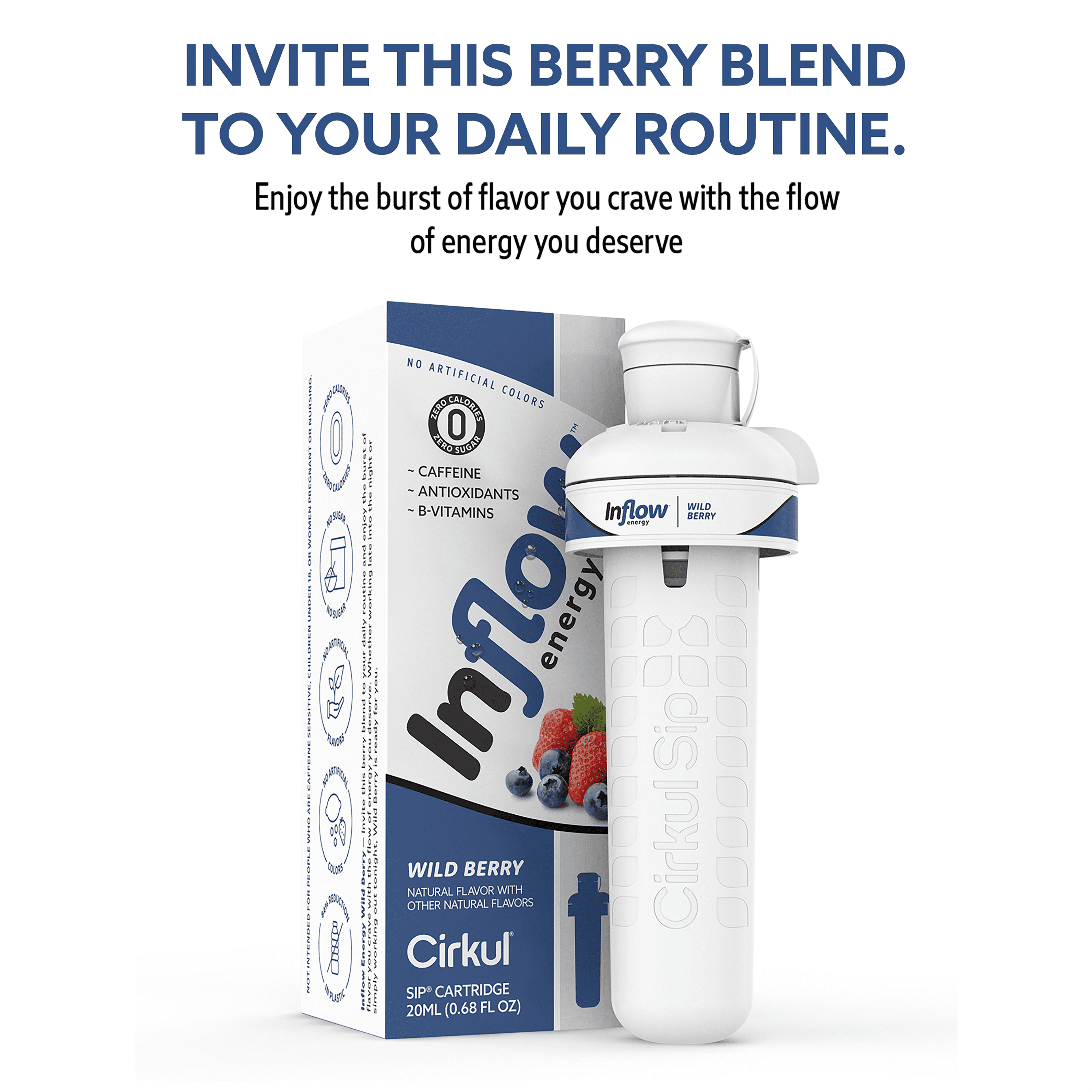 (2 pack) Cirkul Inflow Energy Wild Berry Flavor Cartridge, Drink Mix, 1-Pack