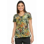 Dickies Prints Medical Scrubs Top for Women V-Neck DK701, XS, Prowling Petals