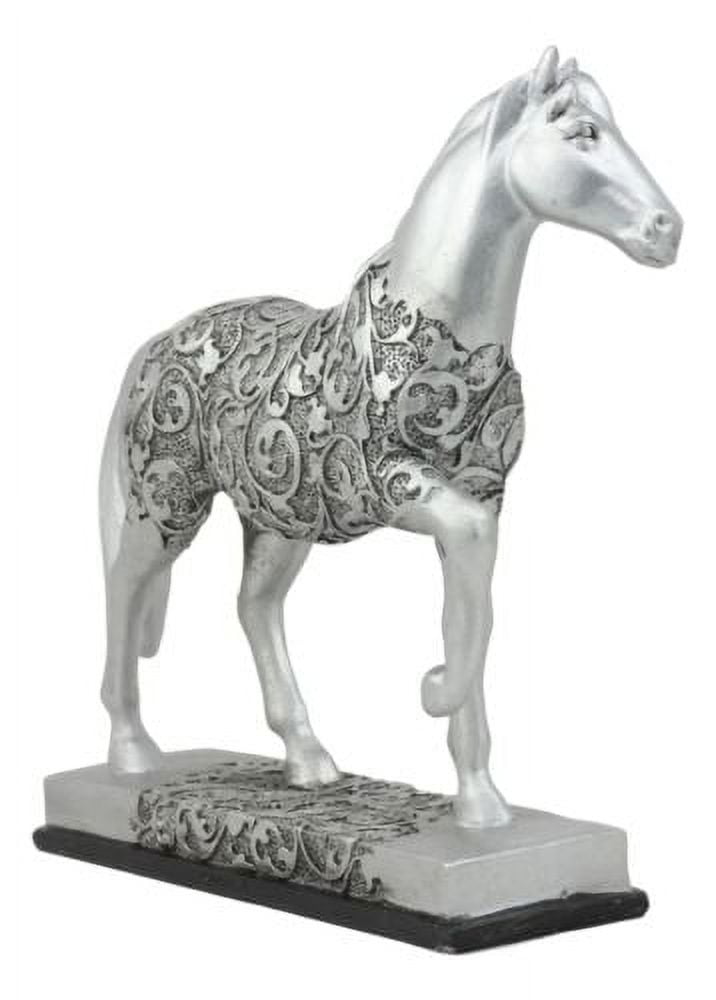Ebros Equestrian Filigree Graceful Sauntering Silver Horse Statue 7.75" Long