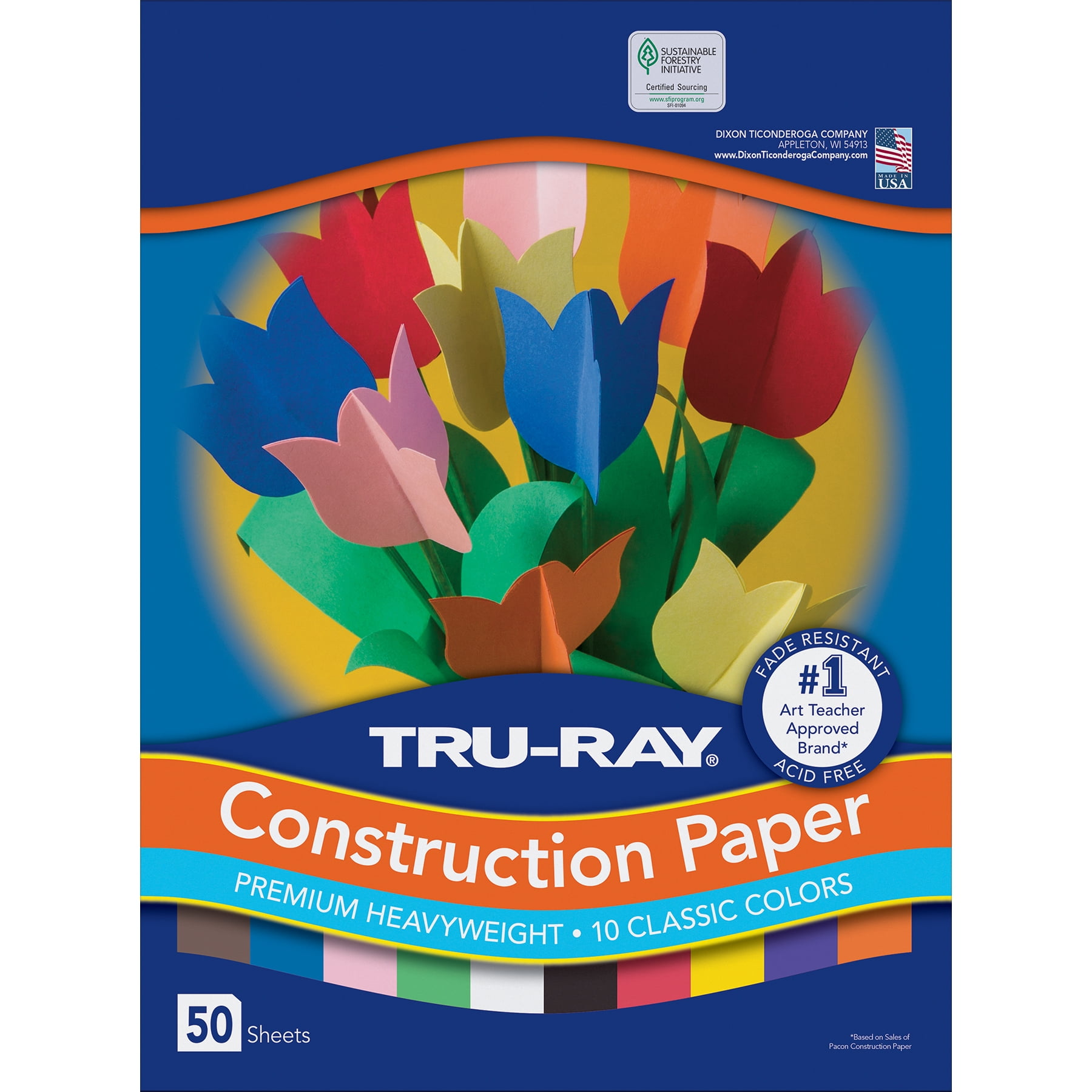 Tru-Ray Construction Paper, Heavyweight, 10 Classic Colors Assorted, 12" x 18", 50 Sheets Per Pack, 5 Packs