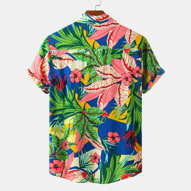 Leicht 2 Aloha Outfits Blumen Kurzarm Bedrucktes Blumen Shirt Bunt Strandanzüge Stück Traininganzug Coole Set Urlaub Herren für Hemden Button Casual Männer Hawaii Atmungsaktive Summer Down