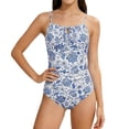 thumbnail image 3 of ibiyuan Girls Swimsiut One Piece Tie-Straps Modest Ruched Baby Girl Bathing Suit Sparkly Cutout Girls Swimsuits Size 14-16 Contrast Swimwear for Girls, 3 of 5