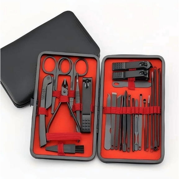 JOR Care Manicure Kit Nail Clippers for Men and Women, 24 Piece Professional Stainless Steel Manicure Set with Nail Kit, Pedicure Kit and Nail Care Grooming Kit with Luxurious Travel Case - Black