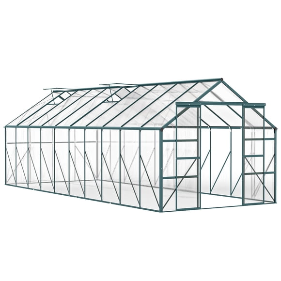 Outsunny Serre en Polycarbonate avec Gouttière, Vert