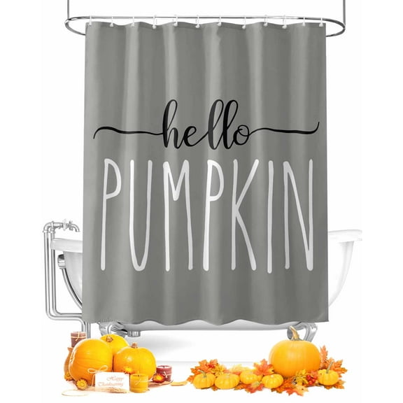 Hello Pumpkin Shower Curtain Set ，Waterproof Fabric Shower Curtains Fall THanksgiving Grey Shower Curtains for Bathroom,Bathroom Decor 66"x72"