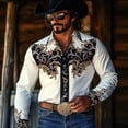 thumbnail image 2 of CONZONE Mens Western Cowboy Shirts Long Sleeve Buttons Down Shirts for Men Trendy Embroidered Lapel Soft Lightweight Tops, 2 of 4