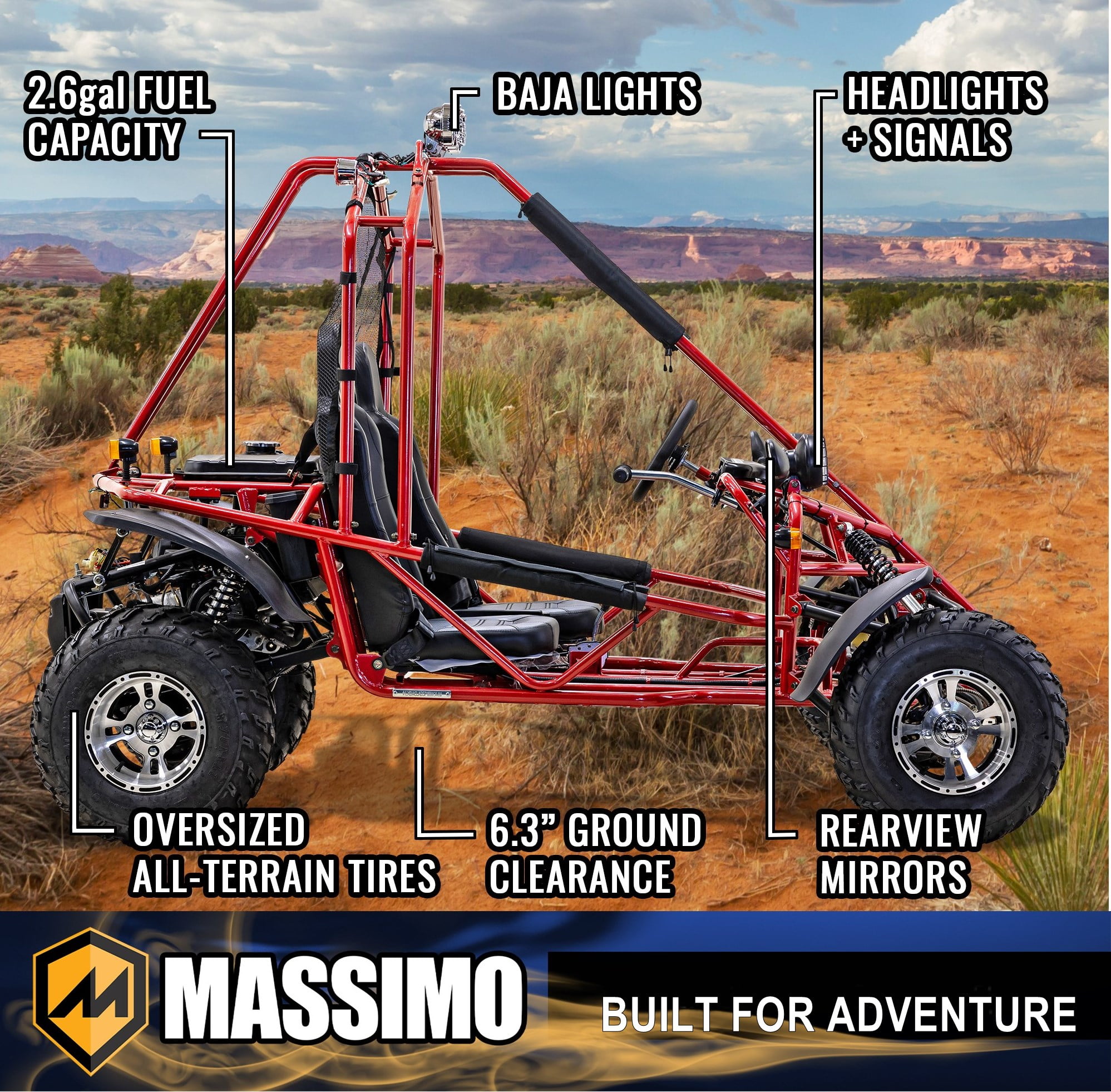Massimo GKA 200 169cc EFI Adult Go Kart with 10HP Engine, 2WD Off-Road Go Cart, Dual Seats, Red