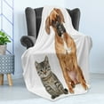 thumbnail image 4 of Boxer Dog Soft Flannel Fleece Blanket, Photo of a Cat and Dog Sitting Together Animal Friendship Theme Pet Lover Concept, Cozy Plush for Indoor and Outdoor Use, 70" x 90", Multicolor, by Ambesonne, 4 of 5