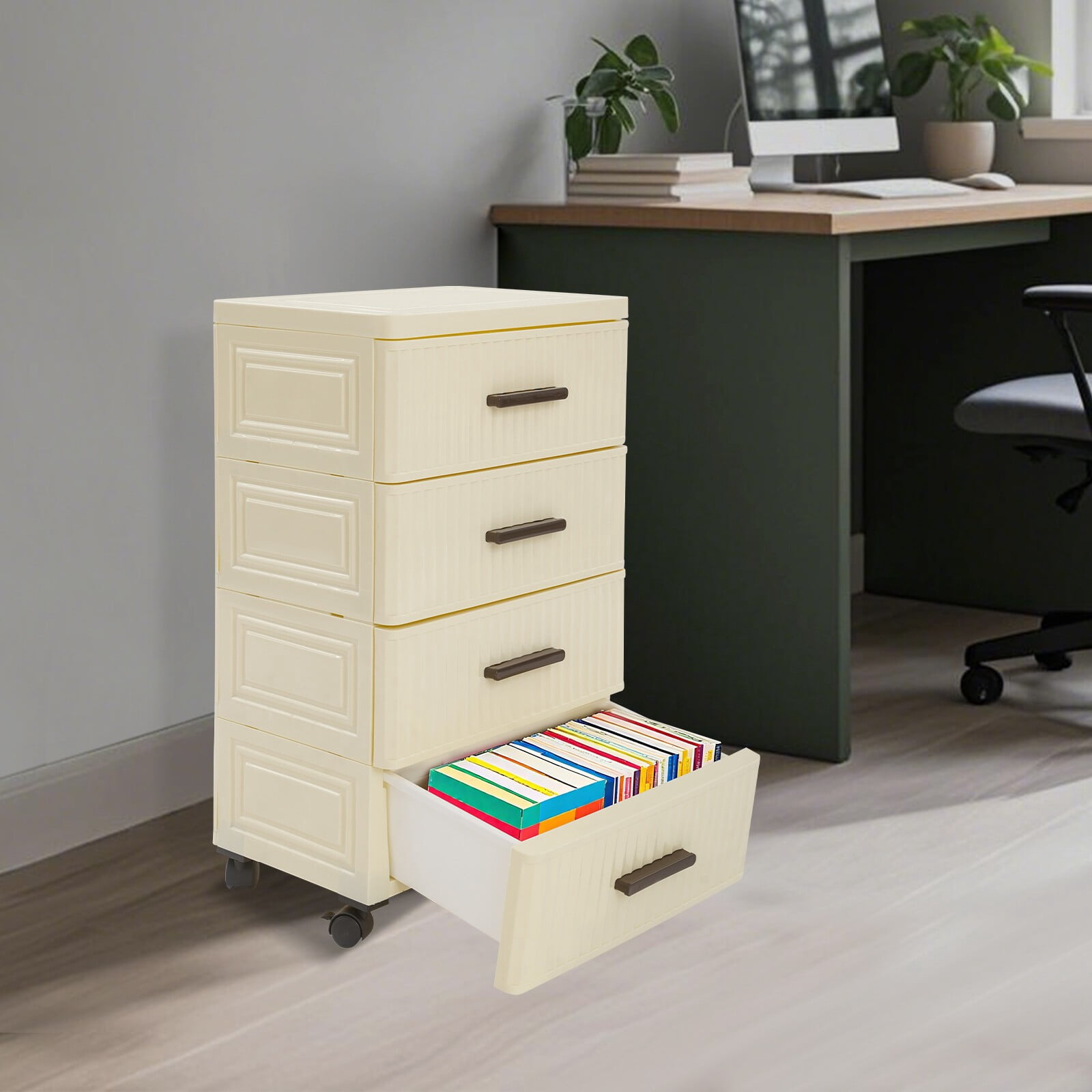 4 Tier Drawer Storage Organizer Drawers 4 Universal Wheels Storage Cabinet