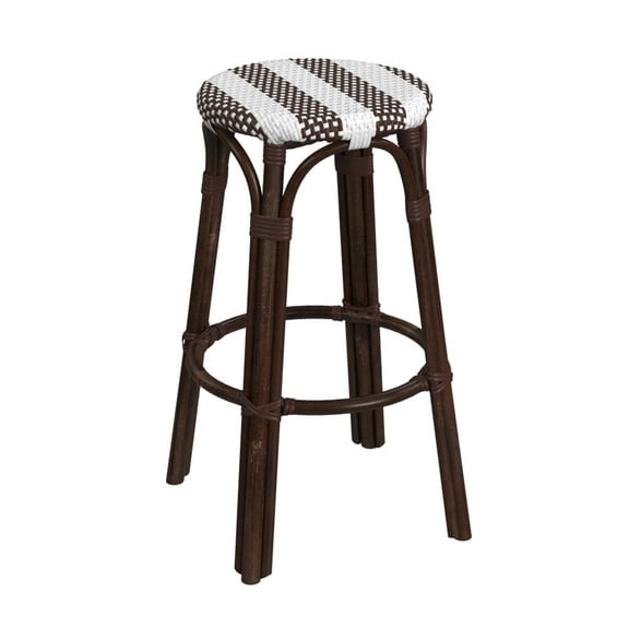 Butler Specialty Company Tobias Round Rattan 30" Bar Stool -White & Brown Stripe