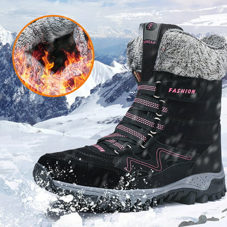 Women Winter Shoes Warm Fur Lined Outdoor Boots Ladies Non-slip Hiking Snow Shoes (Best Warm Weather Hiking Boots)