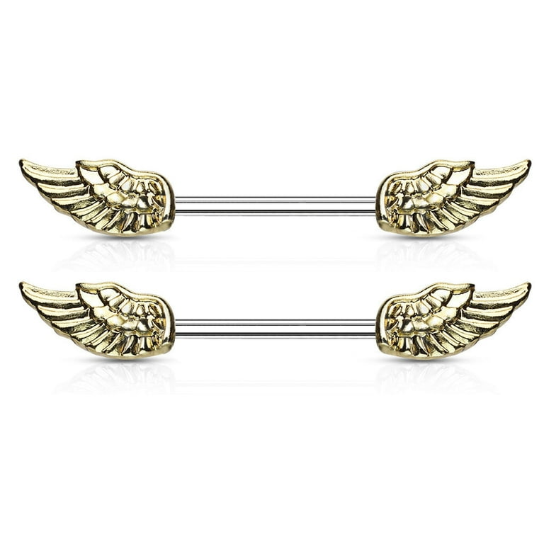 316L Surgical Steel Gold IP Angel Wing Nipple Ring Barbell 316L Surgical Steel Gold IP Angel Wing Nipple Ring Barbell