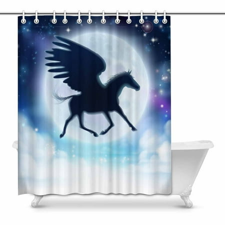 MKHERT Pegasus Horse Flying in Silhouette Against Full Moon House Decor Shower Curtain for Bathroom Decorative Fabric Bath Curtain Set 60x72 inch