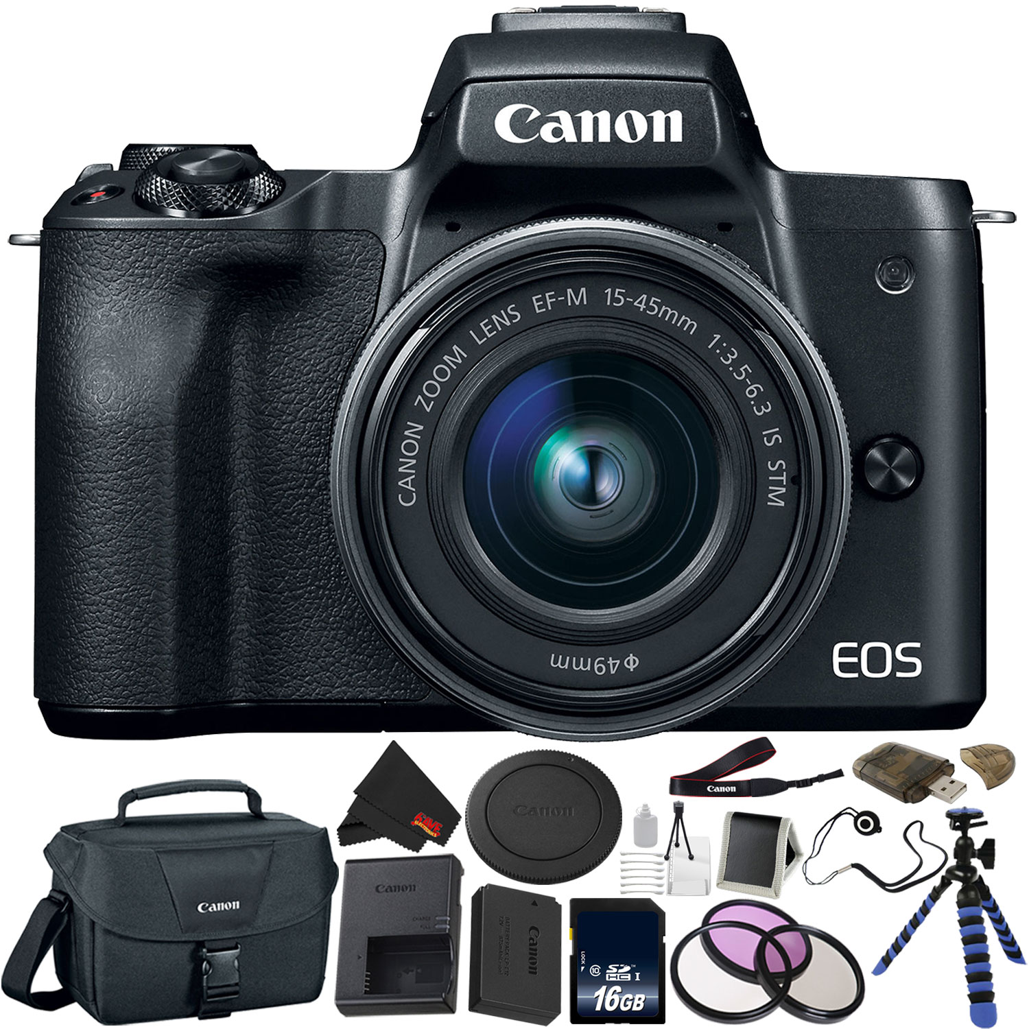 Canon EOS M50 Mirrorless Digital Camera with 1545mm Lens Bundle with