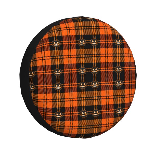 Balery Halloween Tartan Plaid Cubiertas para Neumáticos - Protector Resistente para Neumáticos de Camioneta, SUV, Remolque, Camper y RV-14 inch