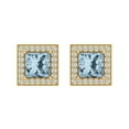thumbnail image 3 of 2.24 Ct Princess Cut Halo Studs Blue Natural Aquamarine 18K Yellow Solid Solid Gold Everyday Dainty Earrings Screw Back, 3 of 7