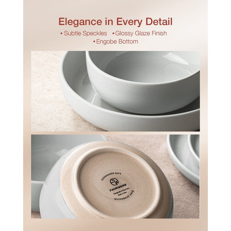 Famiware Plates & Bowls Set, 12 Pcs, Stoneware, Light Gray