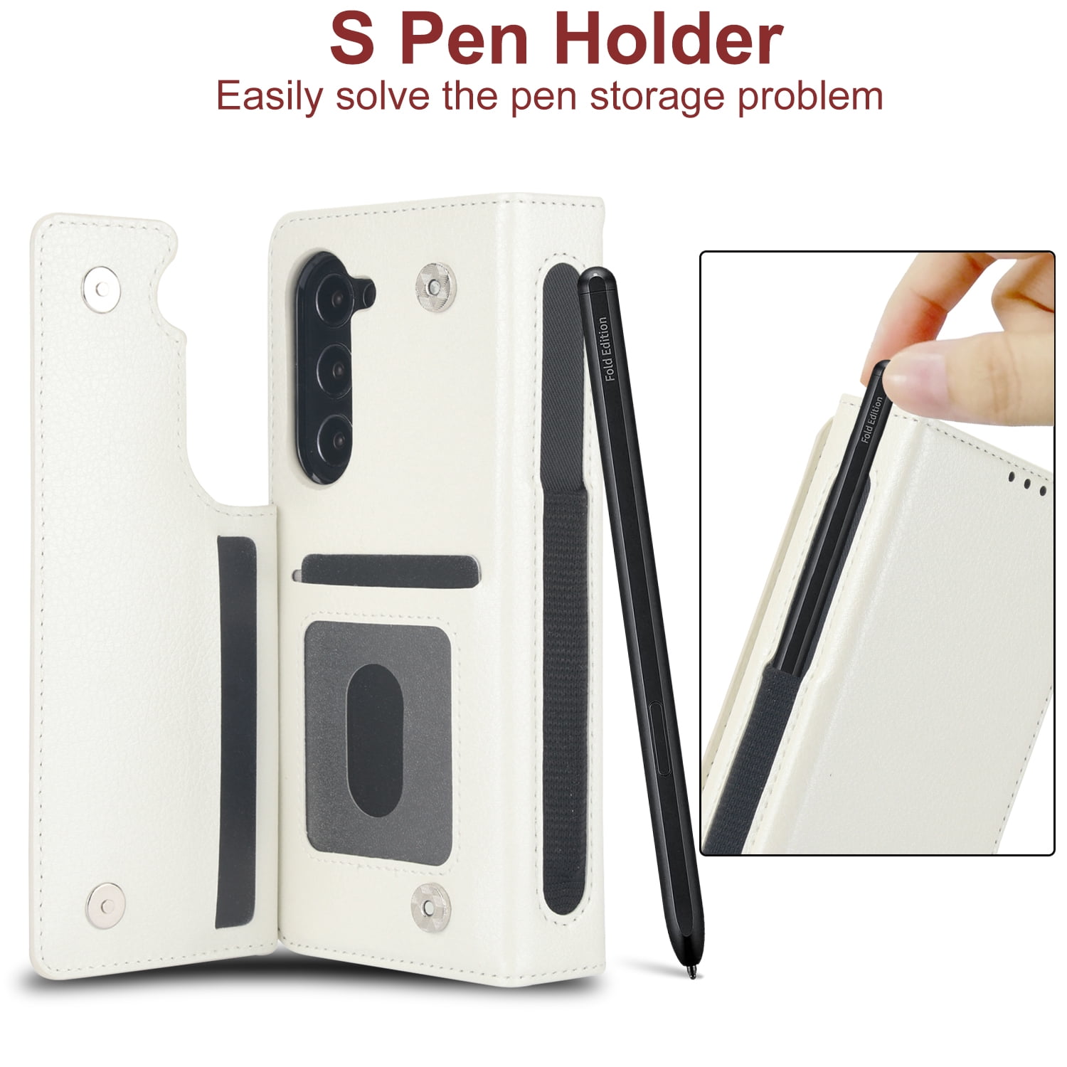 Wallet Case for Samsung Galaxy Z Fold 7 with S-Pen Holder and Credit Card Slots, Premium PU Leather RFID Blocking Magnetic Closure Flip Phone Case Cover for Samsung Galaxy Z Fold 7, White