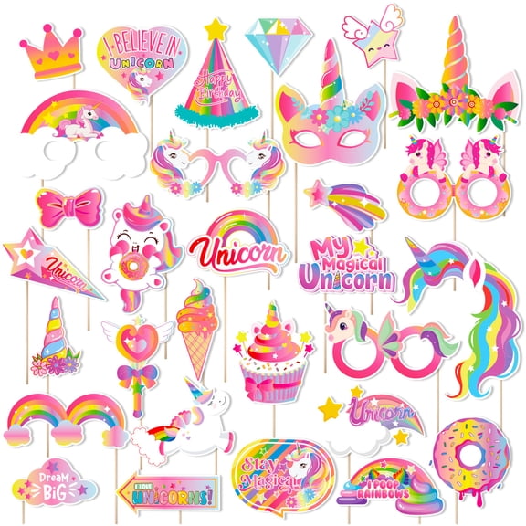 30 PCS Unicorn Photo Booth Props Supplies Unicorn Themed Paper Eyeglasses Unicorn Party Decorations for Unicorn Baby Shower Wedding Birthday Theme Party Favor