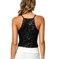 thumbnail image 4 of BODOAO Women's Sequin Halter Crop Top Sleeveless Sparkly Tank Shirt, Slim Fit Shimmer Camisole for Party Club Night Out Concert Festival Rave Outfits Black L, 4 of 6