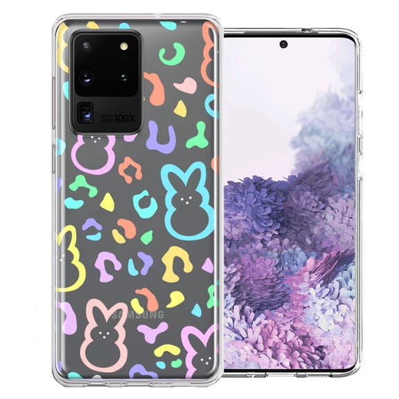 MUNDAZE for Samsung Galaxy S20 Ultra Leopard Easter Bunny Candy Colorful Rainbow Double Layer Phone Case Cover