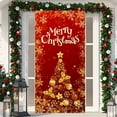 thumbnail image 2 of PuSpu Christmas Door Curtain 185x90cm Red Polyester Reusable Festive Panel, Snowflake & Holly Print, Holiday Entrance Decor, Easy Hang & Store, Seasonal Home Accent, 2 of 6