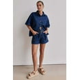 thumbnail image 6 of Womens 2 Piece Outfits Short Sleeve Button Down Crop Blue Jean Shirts High Waist Denim Shorts Sets Dark Blue XXL, 6 of 8
