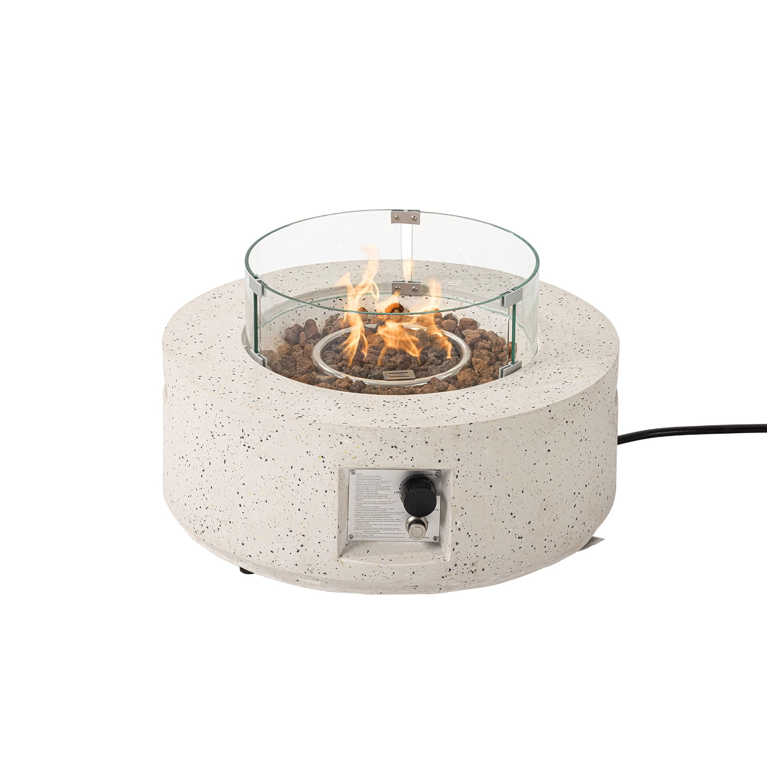 VENTOPYR 28-inch 40,000 BTU Terrazzo Outdoor Propane Fire Pit With Wind Guard, Free Lava Rocks and Rain Cover