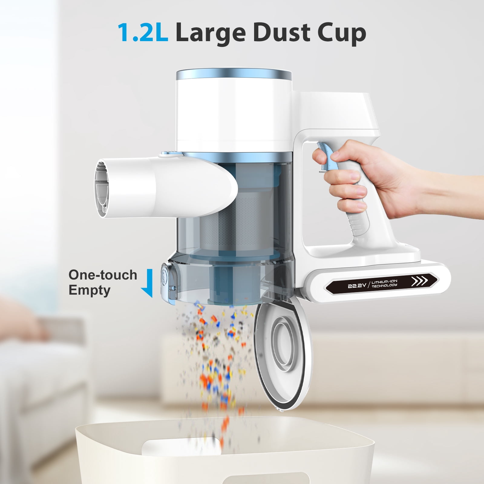 Lazyswan Cordless Vacuum, 250W 28KPa Stick Vacuums for Pet Hair/Carpet, 45 Min Runtime, LED Touch Screen, 1.2L Dust Cup, Lightweight