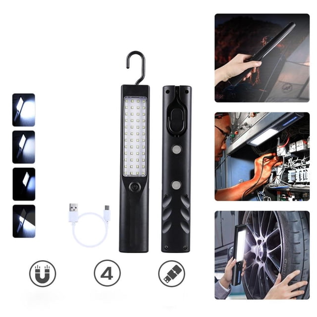 Feltree Rotating Head Magnetic Work Light, USB Rechargeable 48-LED Auto Repair Tool with 2000mAh Battery, Shockproof Portable Workshop Lamp