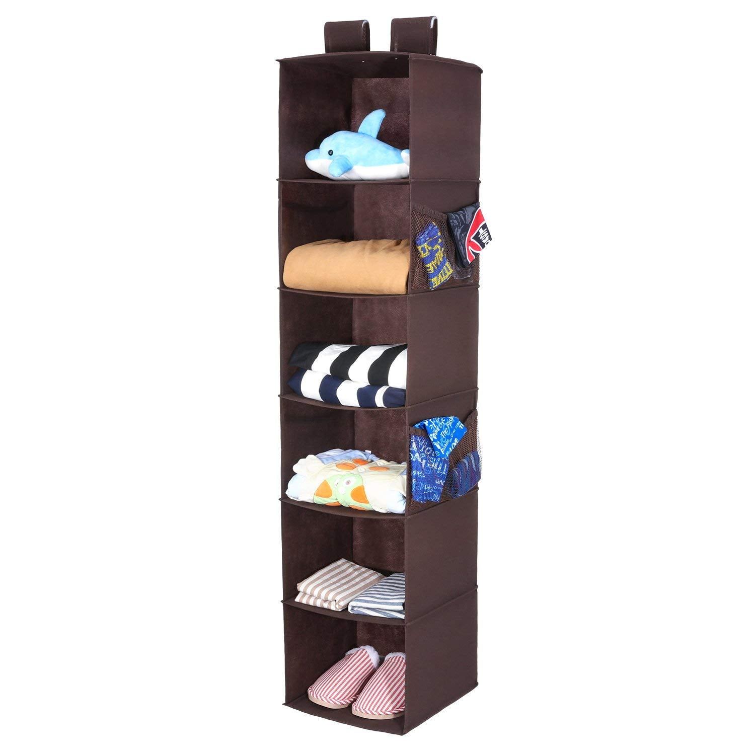 Foldable Clothes Hanging Shelf for Sweater Bra Socks 1 Drawer with Divider & 1 Underwear Drawer Magicfly 6-Shelf Hanging Closet Organizer with Drawers Beige 44.9 X 13 X11.4 Inch