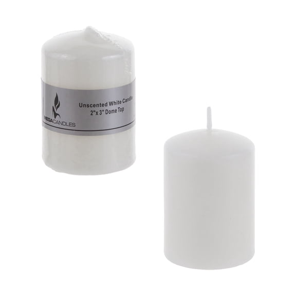 Mega Candles - Unscented 2 Inch x 3 Inch Dome Top Pressed Pillar Candle - White