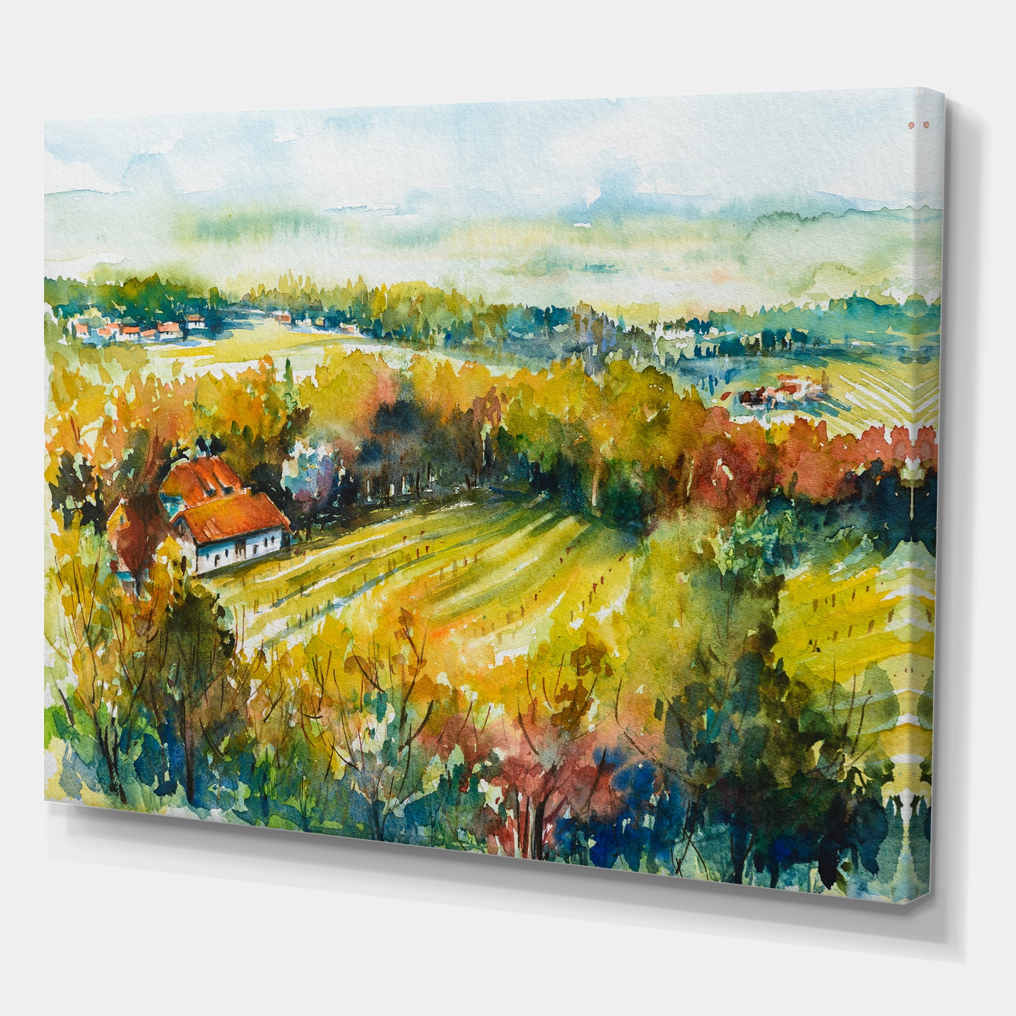 Designart ' Autumn Rural Landscape ' Country Canvas Wall Art Print