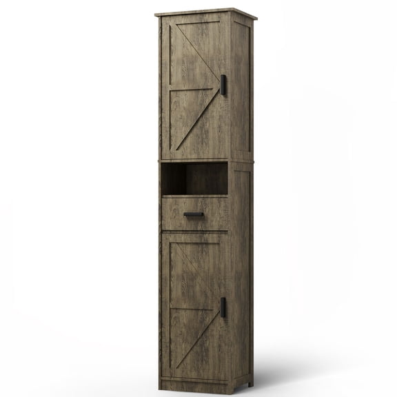 69" H Tall Bathroom Storage Cabinet with 2 Barn Doors and 1 Drawer, Narrow Storage Unit, Adjustable Shelves,Floor Cabinet for Bathroom, Living Room, Entryway,Kitchen