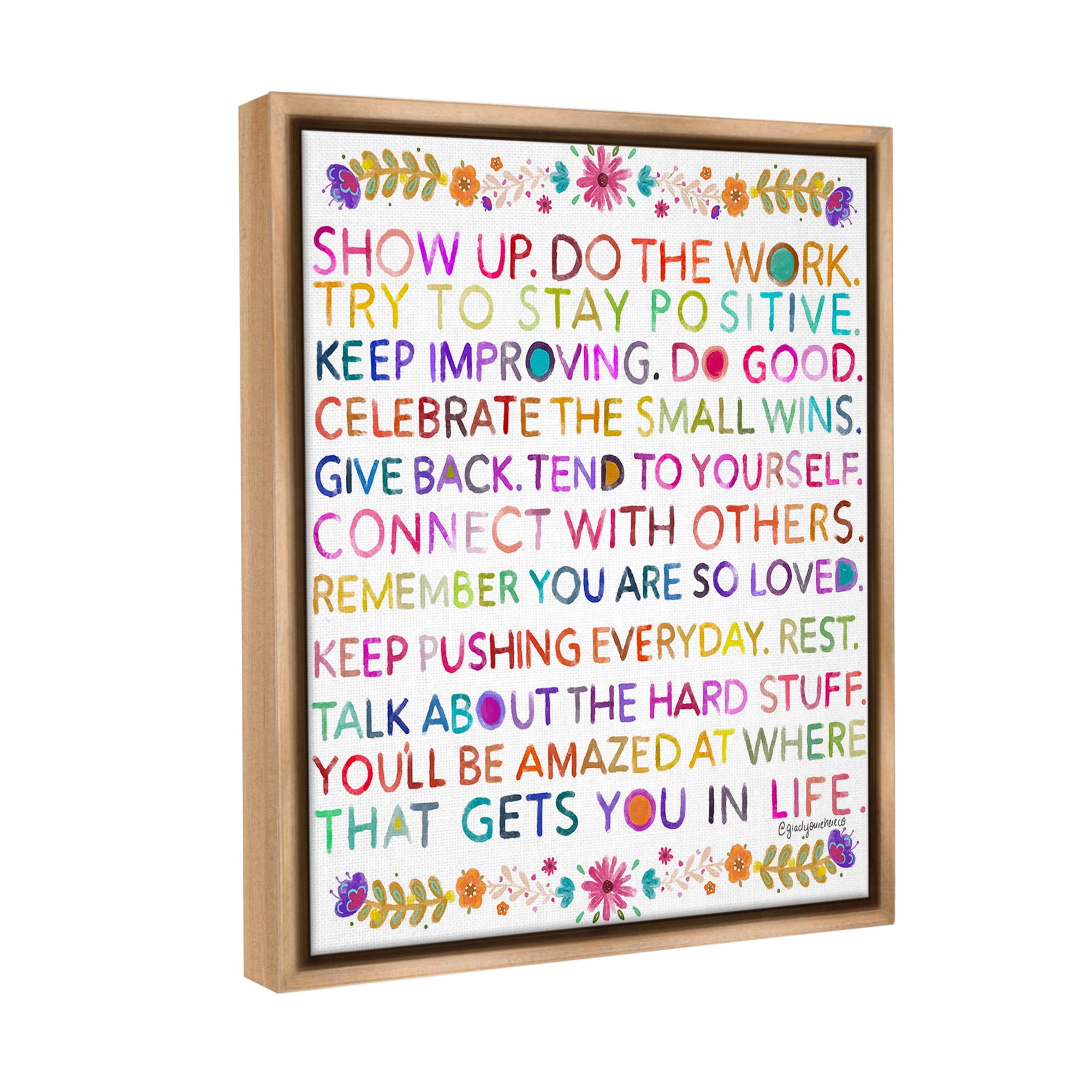 Stupell Industries Floral Motivational Phrases Botanical & Floral Painting Brown Floater Framed Canvas Art Print Wall Art, 25 x 31