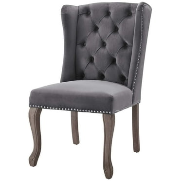 Industrial Country Cottage Farm Beach House Dining Kitchen Room Vintage Style Side Chair, Velvet Fabric Wood, Grey Gray